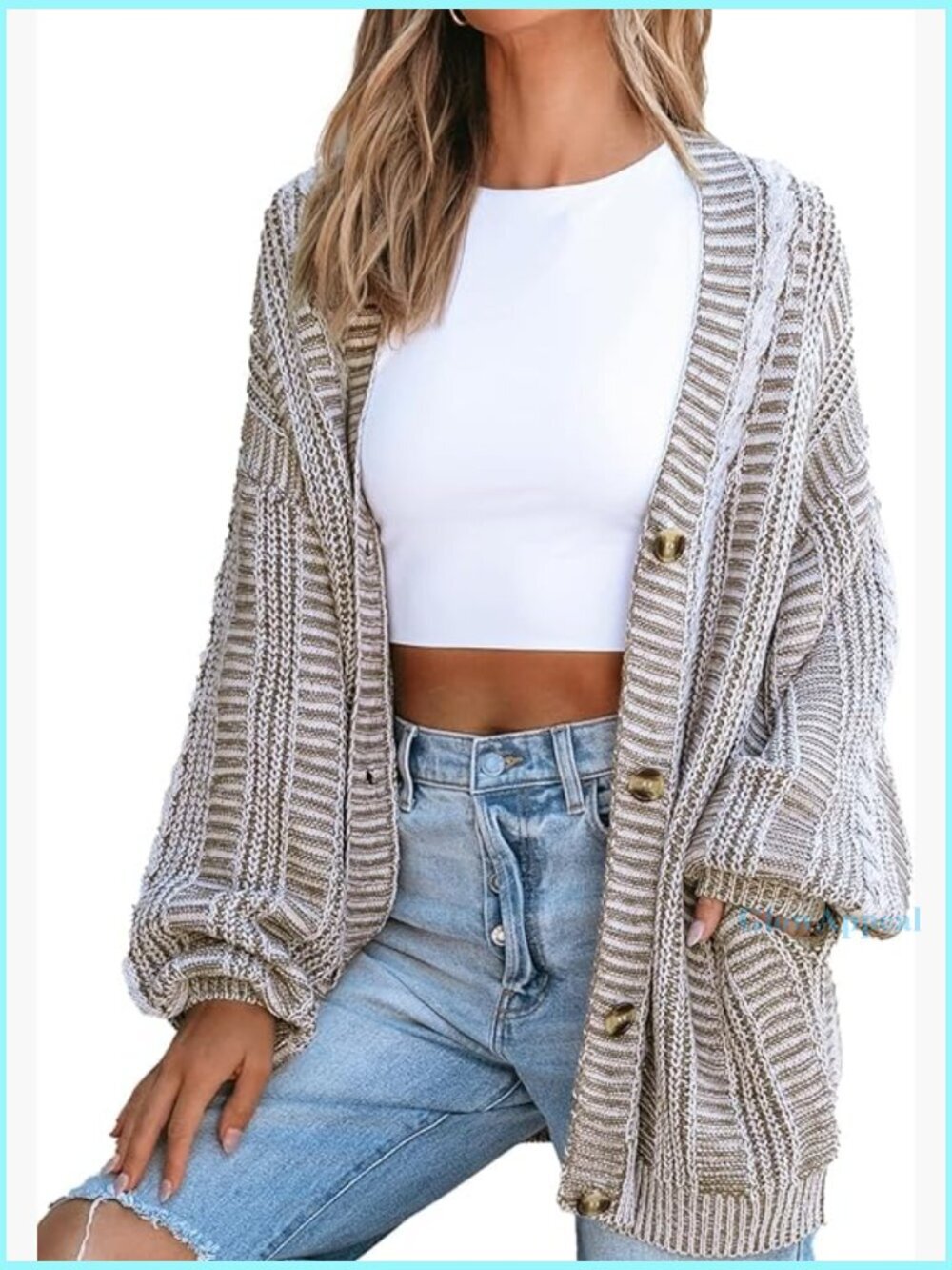 Oversized Chunky Knit Cardigan Sweater with Pockets, Open Front - Picture 1 of 6